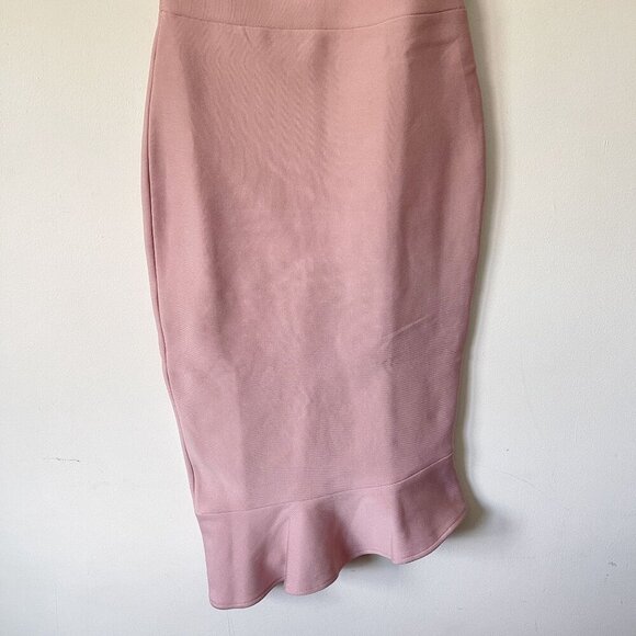 Few Moda Size L Pink One-Shoulder Asymmetrical Ruffle Hem Midi Dress Bodycon - Picture 11 of 15